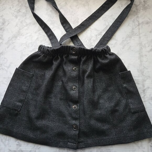 Zara Kids Black Pinafore Suspender Skirt With Pockets & Buttons Size 11/12 - Picture 1 of 6